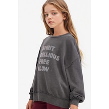 Defacto Kız Çocuk Oversize Geniş Kalıp Bisiklet Yaka Tatlı Baskılı Sweatshirt G2462a825wnar154 Antrasit-ar154
