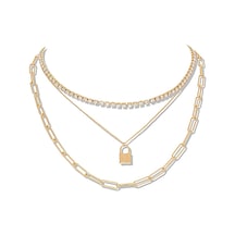 Chavin 3 Katmanlı Taşlı Gold Alloy Kadın Zincir Kolye En25 Altın