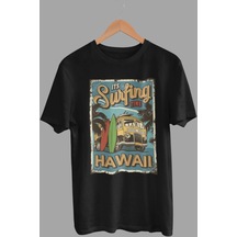 Daksel Siyah Renk Basic Hawaıı Surf Baskılı Erkek T-shirt Dks4174
