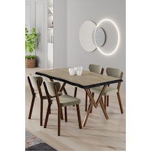 Canisa Akort Serisi Mdf 80x130 Traverten Mutfak Masa Takımı 4 Krem Sandalye Traverten Masa Krem Sandalye