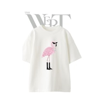 Thewert Flamingo Sunglasses Boots Tasarım Baskılı Ünisex Beyaz Oversize T-shirt