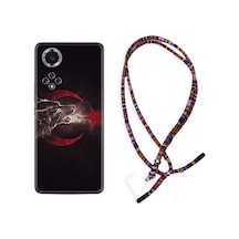 Huawei Nova 9 Kılıf Rasta Boyun Askılı Kurt Ve Ay Yıldız 1403 Siyah