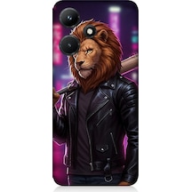 İnfinix Hot 30i Uyumlu Gece Şehirde Asi Aslan Desenli Silikon Kılıf Çok Renkli
