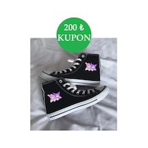 Günlük Keten Bilekli My Melody & Kuromi Baskılı Siyah Uzun Convers Sneaker Canvas Spor Ayakkabı Melody & Kuromi