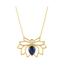 14 Ayar Taşlı Lotus Tasarım Altın Kolye Sarı