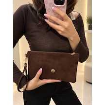 D&s Accessories Kadın Suet Clutch Şık El Çantası Acı Kahverengi