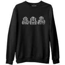 Three Monkeys Realistic Siyah Erkek Kalın Sweatshirt 001