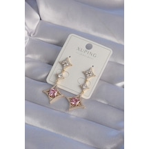 Ezoconcept Xuping Gold Renk Pembe Zirkon Taşlı Yıldız Model Küpe 001