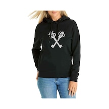 Keys Clefs White On Black 2 Baskılı Siyah Kadın Kapşonlu Sweatsh