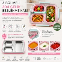 Muzeko Diyet, Beslenme Kabı Mzk4003 Sızdırmaz Kapaklı Metal 3 Bölmeli Lunch Box Beslenme 800ml 304çelik Pembe Okul Piknik Ve İşyerleri İçin Açık Pembe