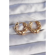 Pirinç Gold Renk Damla Kıvrım Tasarımlı Halka Küpe Çok Renkli
