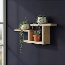 Modern Dekoratif Ahşap Duvar Rafı - 48x29 Cm - Çift Taraflı Bantlı Montaj - Saksılık & Kitaplık Bej
