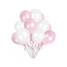 20 Adet Metalik Sedefli Parlak Pembe Ve Beyaz Balon