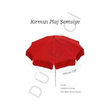 Kırmızı Plaj Şemsiyesi 200 Cm Çap /10 Telli, Polyester Kumaş Kırmızı