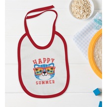 BK Kids Happy Summer Tasarımlı Kırmızı Bebek Mama Önlüğü-1 Kırmızı