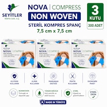Seyitler Nova Nonwoven Kompres Steril 7,5cm X 7,5cm Spanç 100'lü Kutu - 3 Kutu