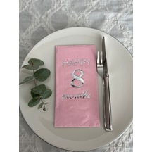 Gümüş Yaldızlı Pembe Happy 8 Yaş Months Garson Katlama Peçete 16 Adet