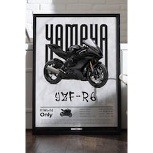 Yamaha Yzf-r6 Siyah Ahşap Çerçeveli Poster, Dekoratif Motosiklet Duvar Tablosu