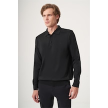 İmza Siyah Polo Yaka Uzun Kol Örme Comfort Fit Pamuklu Kazak 1012265159