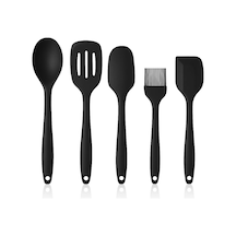 5'li Silikon Mutfak Seti Kaşık, Kepçe, Spatula, Yağ Fırçası Renkli Pişirme Seti Isıya Day Standart