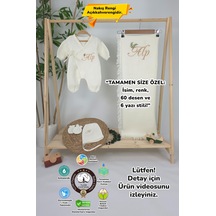 Gros Shop Müslin Yeni Doğan 4katlı Organik %100pamuk Kişiye Özgü Nakışlı Hastane Çıkış Seti-dal Model Ekru-1