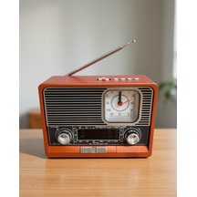 Ktf 1647 Nostaljik Radyo, Saatli Fenerli Bluetooth Usb Tf Kartlı