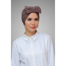 Hürrem Bone Vizon Pratik Hazır Geçmeli Tesettür Bone Sandy Kumaş Fiyonklu Büz (545490865) Vizon