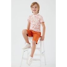 U S Polo Assn Flowered Details Bej Erkek Çocuk Bermuda Takım