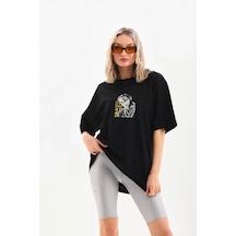 Baskılı Unisex Günlük Stil Mistik Siyah Pamuklu Oversize Tişört