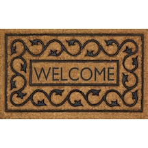 Dekoratif Dış Kapı Paspası Dijital Baskılı, Kaymaz Pvc Plastik Tabanlı, Şık Desenli Kapı Önü Paspası 40x70 Cm Taba - Krem