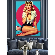 Pin-up Kız Retro Tarz Dekoratif Kanvas - Mdf Ahşap Tablo