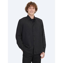 Siyah Regular Fit Dokuma Casual Gömlek Siyah