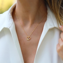 Kalp Düğüm Zirkon Taşlı Gold Gümüş Kolye Gümüş