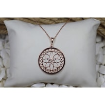 Lotus Çiçek Motifli Rose Gümüş Kolye (455362454)