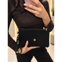 D&s Accessories Kadın Suet Clutch Şık El Çantası Siyah