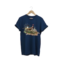 Avcılık Halka Boyunlu Bayağı Sülün Tavus Kuşu Doğa Ağaç Baskılı Regular Fit Lacivert T-shirt Lacivert