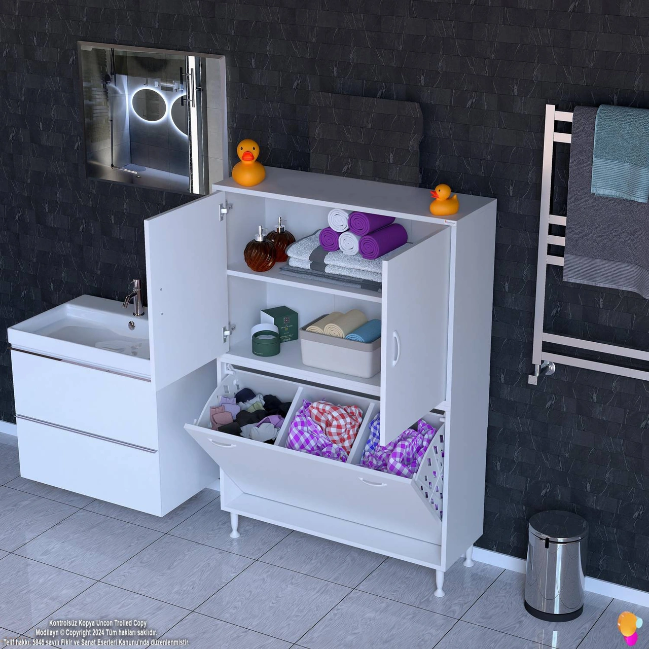 Esil Çok Amaçlı Dolap Kapak İçi Çift Raflı, Üç Akıllı Çamaşır Sepetli Dolap 90x138x32,5 Cm Beyaz Esil Çok Amaçlı Dolap Kapak İçi Çift Raflı, Üç Akıllı Çamaşır Sepetli Dolap 90x138x32,5 Cm Beyaz