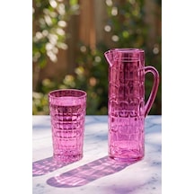 Akrilik Allegra Pembe 7 Parça Su Meşrubat Kahve Yanı Bardağı 750 Ml Ve Akrilik Allegra Pembe 1,5 Lt Sürahi Cam Değildir