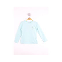 Toontoy Kids Toontoy Kız Çocuk Göğsü Çiçek Nakışlı T-shirt Mint Yeşili