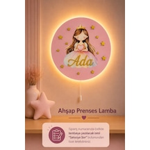 Ahşap Prenses Lamba İsme Özel Pilli Ledli Gece Lambası Bebek Çocuk Odası Pembe