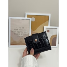 Just Polo Arden Yılan Derisi Görünümlü Kroko Desenli Bol Kartlıklı Bozuk Para Bölmeli Çıt Çıtl Kadın Ayrılabilir Kartlıklı Cüzdan Siyah