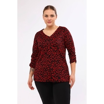 Myline Kadın V Yaka Kolları Büzgülü Triko Bluz 45898 Kırmızı