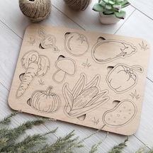 Ahşap Montessori Sebzeler Eğitici Puzzle