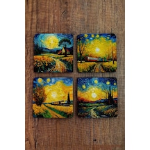 Doğal Taş Bardak Altlığı 4'lü Set 10x10x1 Cm Yapay Zeka Desenleri Desenleri -stone Coasters Çok Renkli