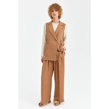 Esswaap Yelek Bluz Pantolon Takım Camel Kahverengi