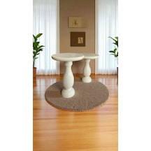 Krem Ahşap Mantar Sehpa 2 Li Set Minimalist Yan Sehpa Takımı