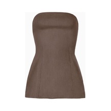 Because Of Alice Strapless Linen A - Line Bodice Kadın Üst Kahverengi