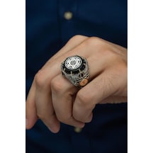 Mührü Süleyman Desenli Yuvarlak 925 Gümüş Erkek Yüzük