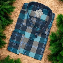 Pamuklu Mavi Uzun Kollu Erkek Gömlek Slim Fit Kalıp -9811 Mavi
