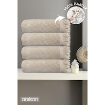 4'lü Bej Jelena Banyo Havlusu-70x140 Cm, 490 Gr, %100pamuk, Spa Ve Otel Havlusu, Günlük Kullanıma Uy Bej